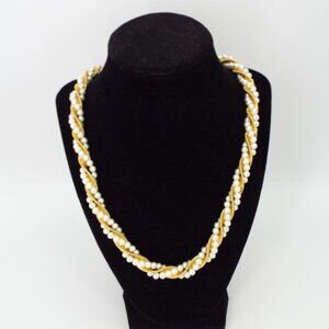 Vintage Goldette NY Gold Tone Faux Pearl Twist Necklace